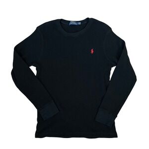 Ralph Lauren Polo Shirt Mens‎ Large Black Long Sleeve Red Pony Adult Waffle Knit